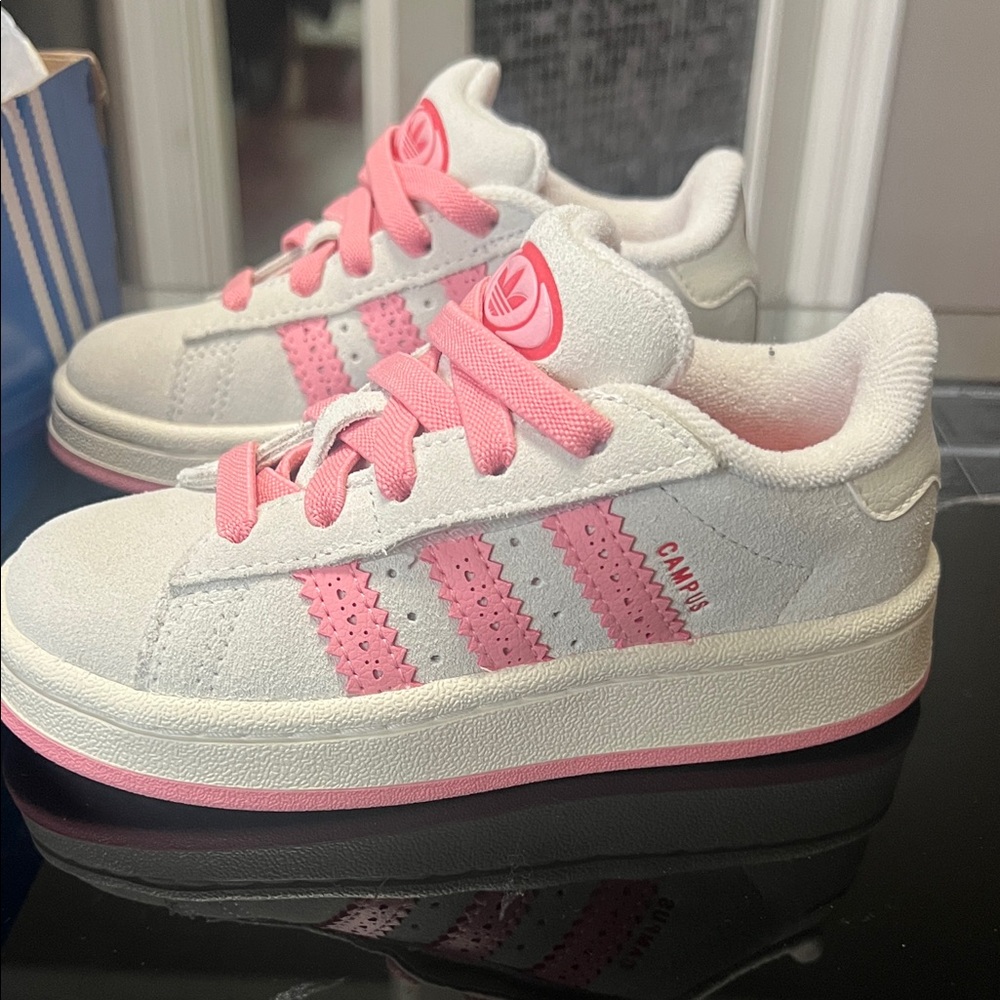 Adidas Kids' Pink and White Canvas Sneakers